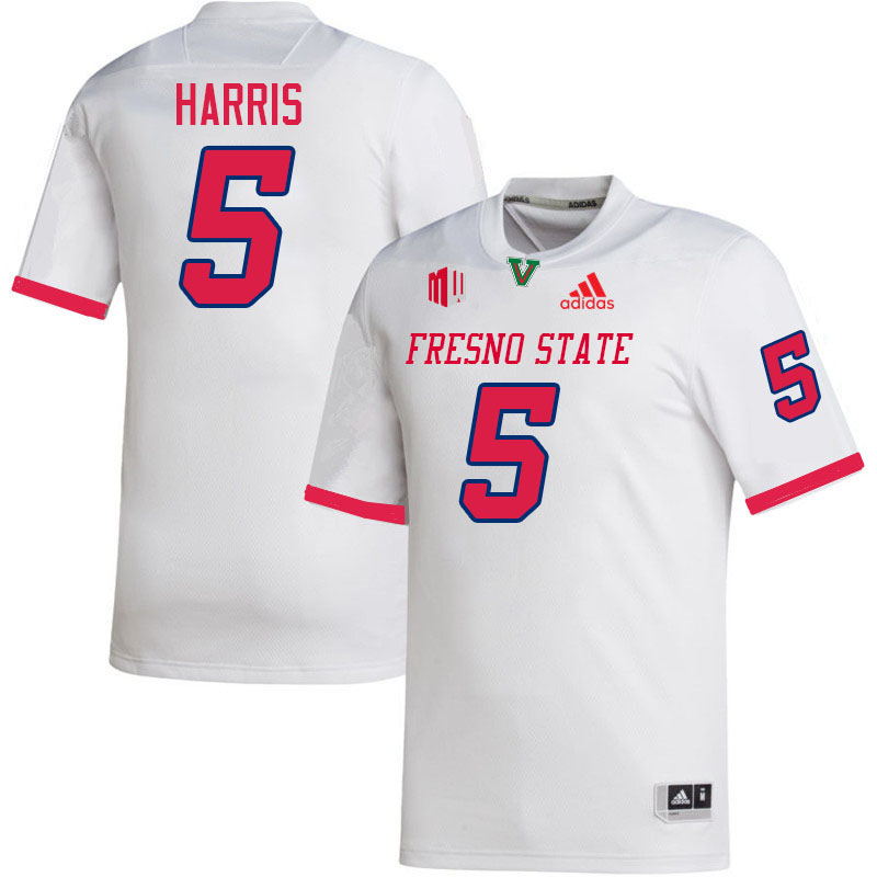 Fresno State Bulldogs #5 Simeon Harris College Football Jerseys Stitched-White